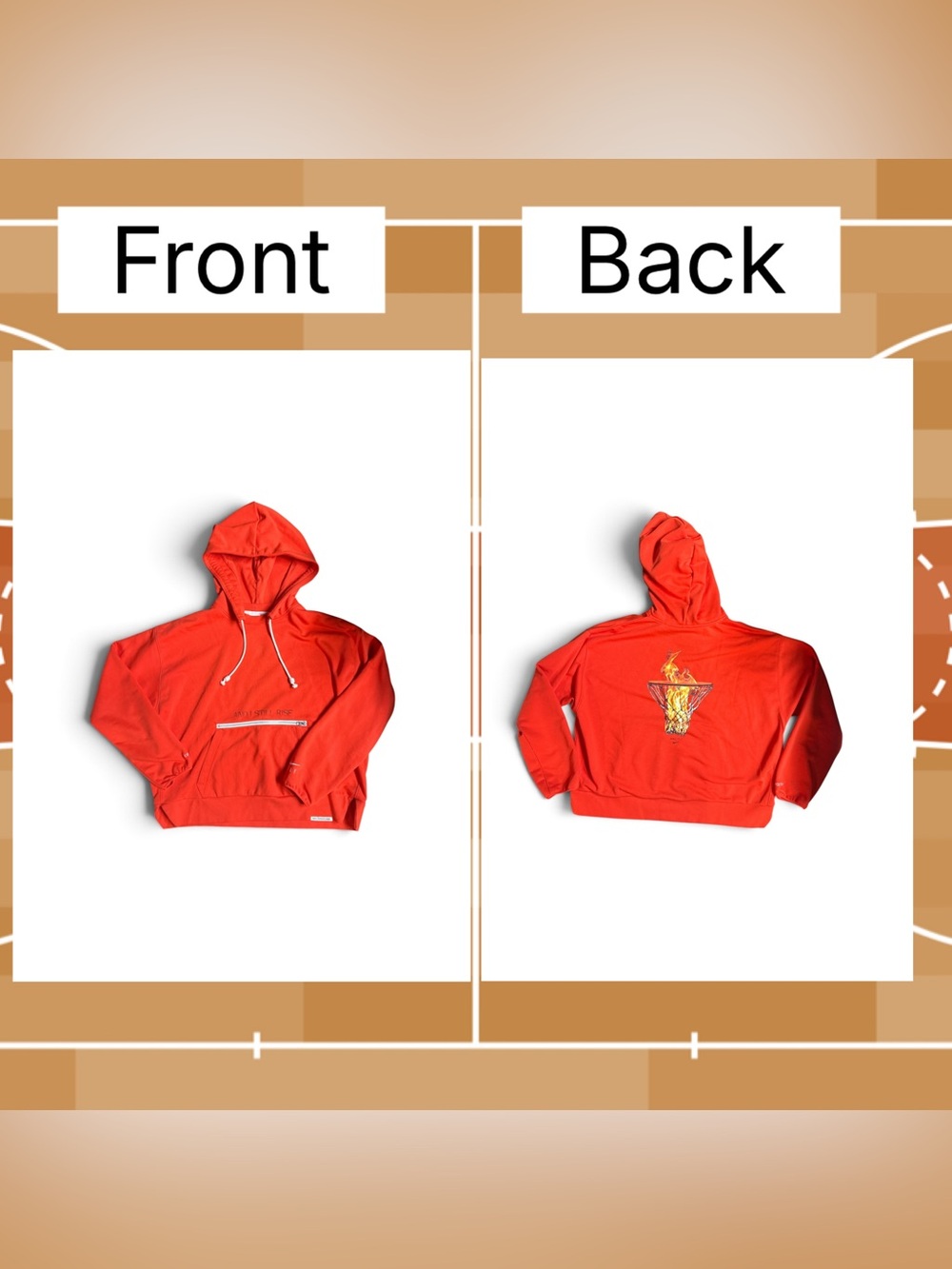 Adult Large Bright Orange Basketball Graphic Hoodie Sweatshirt Standard Issue
